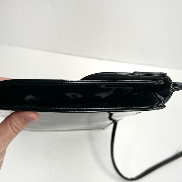 Patent Leather Black Slim Evening Bag Purse With Crocodile Embossed - Picture 4 of 10